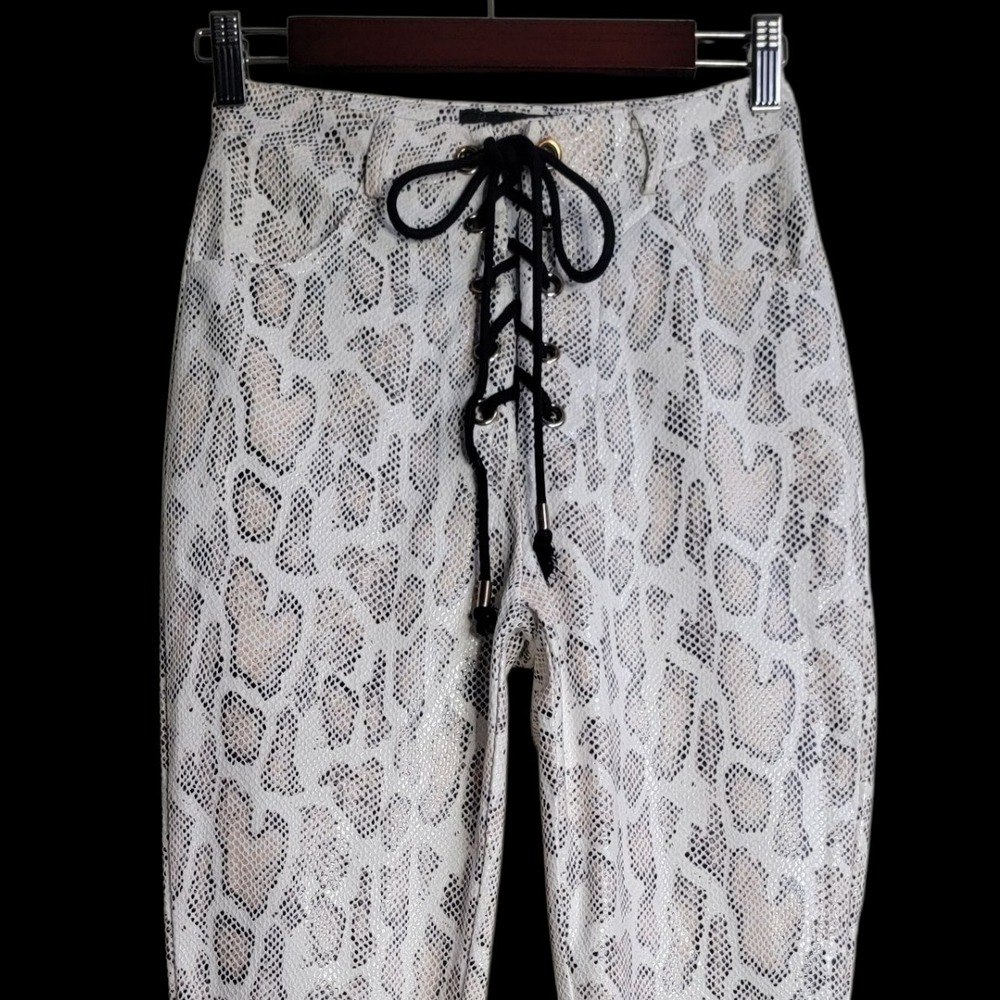 JAGGER & STONE Snake Print High Rise Lace Up Pants Size 4 Reg White Black‎ Beige
